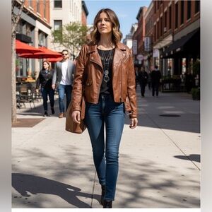 Avec les Filles Brown faux Leather Biker Jacket size large